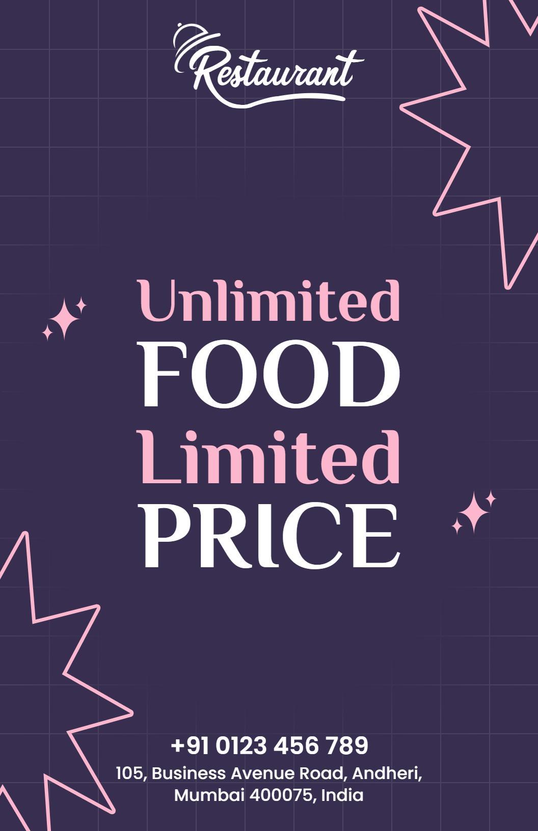 Unlimited Lunch and Dinner Offers with Extensive Variety Restaurant Menu Template