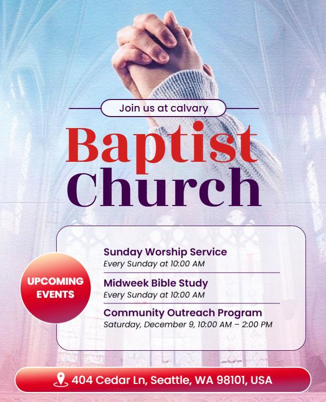 Upcoming Events at Baptist Church Announcement Flyer Template