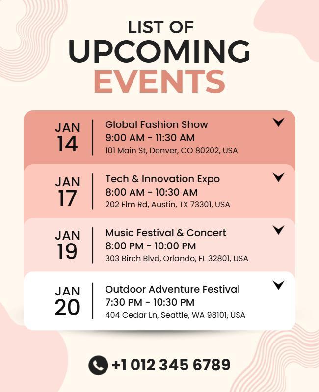 Upcoming Events Schedule Poster Template