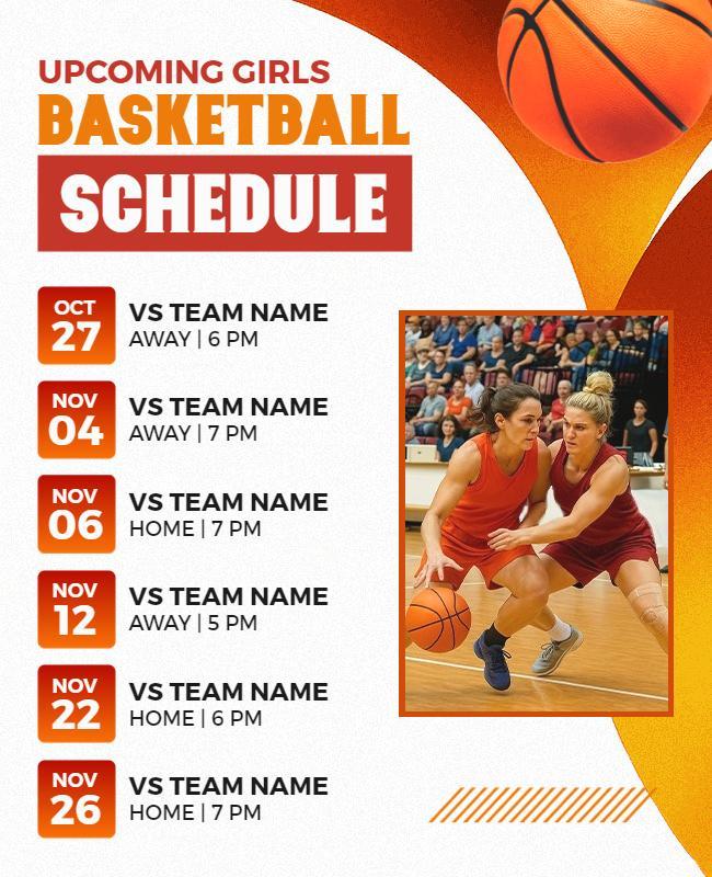 Upcoming Girls Basketball Game Schedule Flyer Template