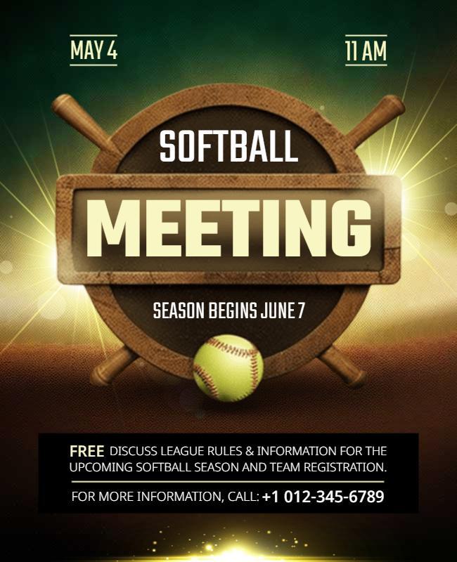 Upcoming Softball League Meeting Flyer Template