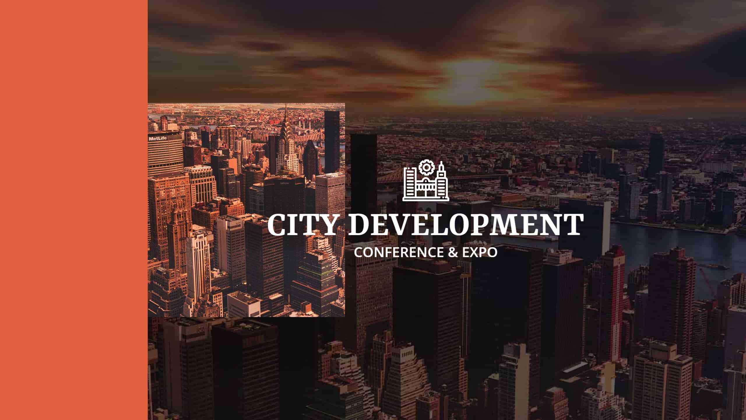 Urban Skyline with Sunset Theme for City Development YouTube Banner Template