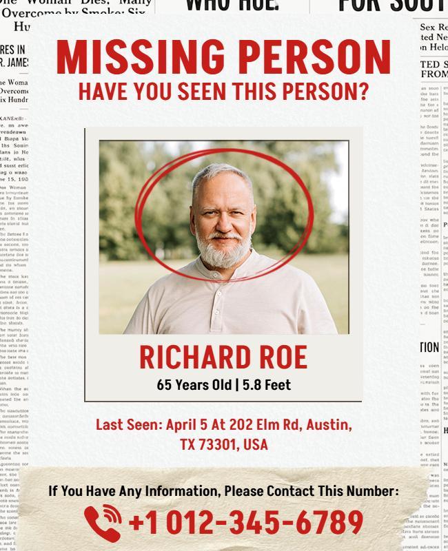 Urgent Alert for Missing Individual Assistance Poster Template