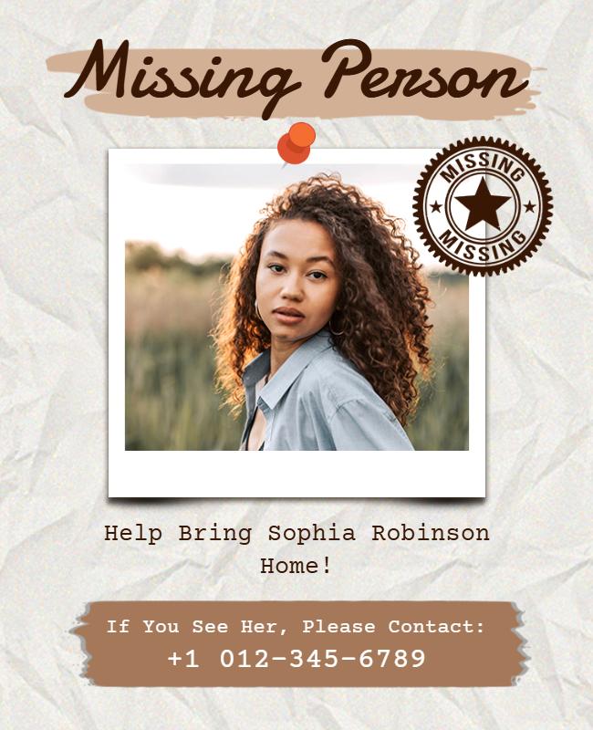 Urgent Appeal for Missing Individual Support Poster Template