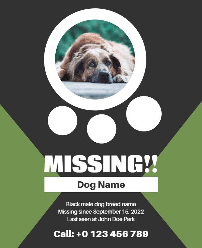 Urgent Black Missing Dog Alert Poster Template