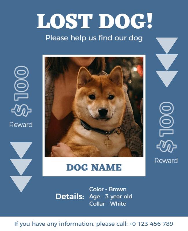 Urgent Blue Lost Dog Announcement Poster Template
