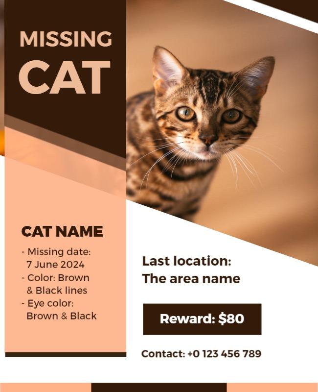 Urgent Brown and Black Missing Cat Poster Template