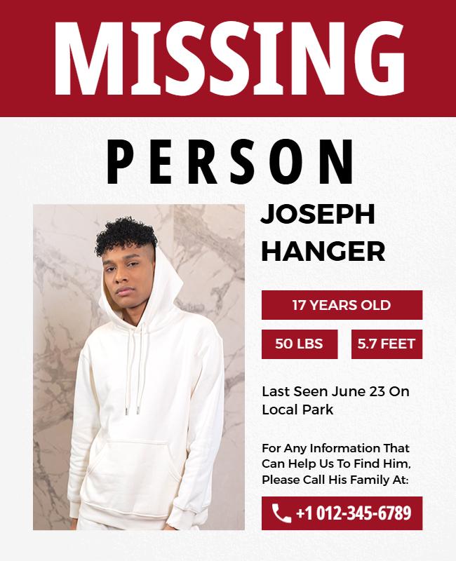 Urgent Call for Help in Finding Missing Person Poster Template