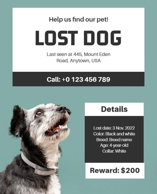Urgent Call-to-Action Lost Dog Poster Template
