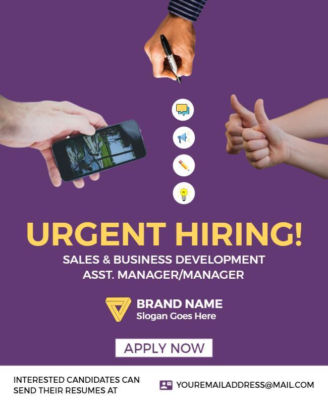Urgent Hiring for Sales & Business Development Manager Poster Template