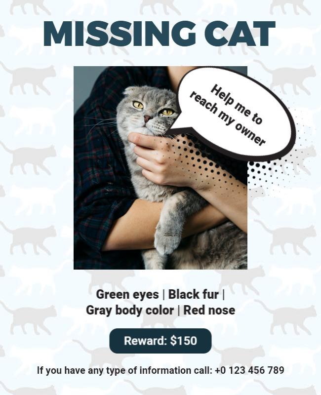 Urgent Missing Cat Alert with Reward Poster Template