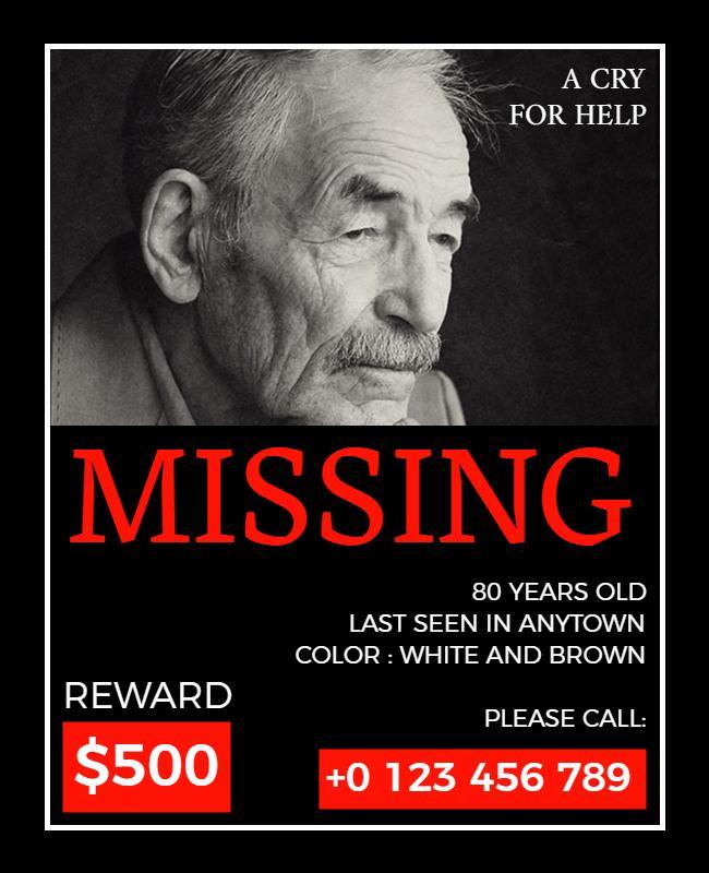Urgent Red Missing Person Alert with Reward Poster Template