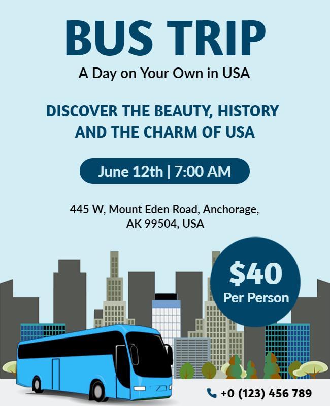 Usa Bus Trip City Tour Flyer Template