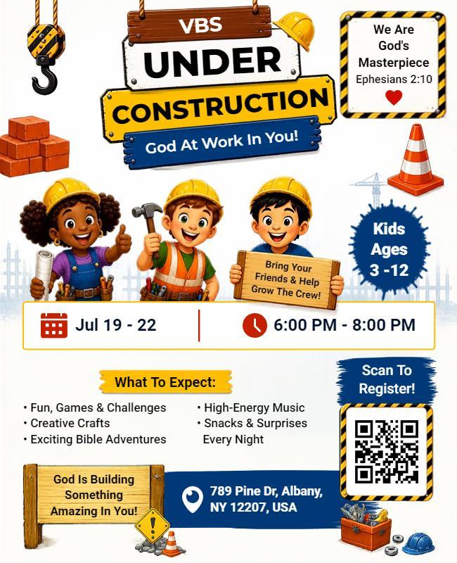 Vacation Bible School Construction Flyer Template