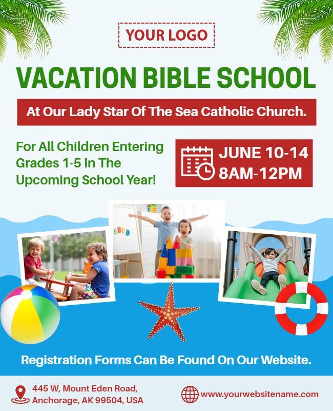 Colorful Summer Vacation Bible School for Kids Flyer Template