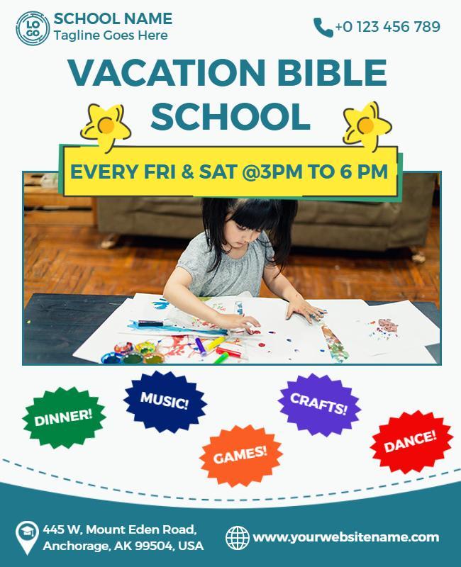 Colorful Fun Vacation Bible School Activities Flyer Template