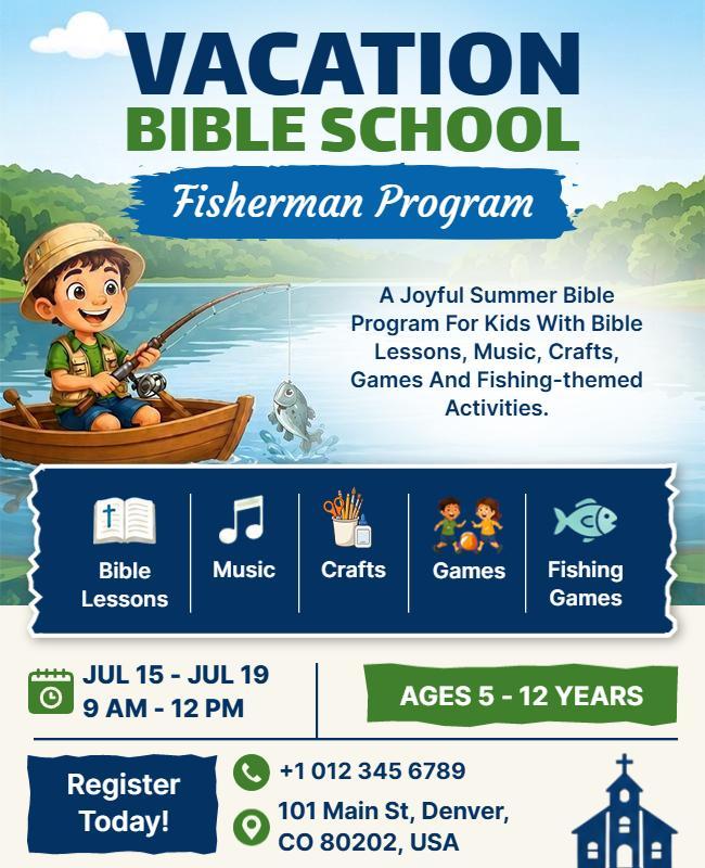 Vacation Bible School Fisherman Program Flyer Template