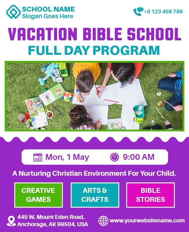 Vacation Bible School Full Day Program Flyer Template