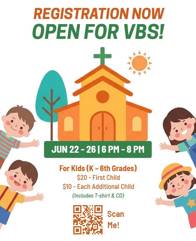 Vacation Bible School Kids Registration Flyer Template