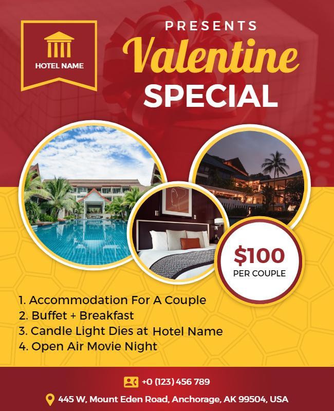 Valentines Couples Getaway at Hotel Flyer Template