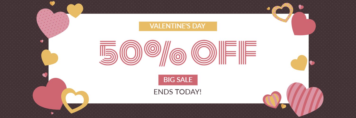 Valentine's Day 50% Off Heart-Themed Sales Banner Template