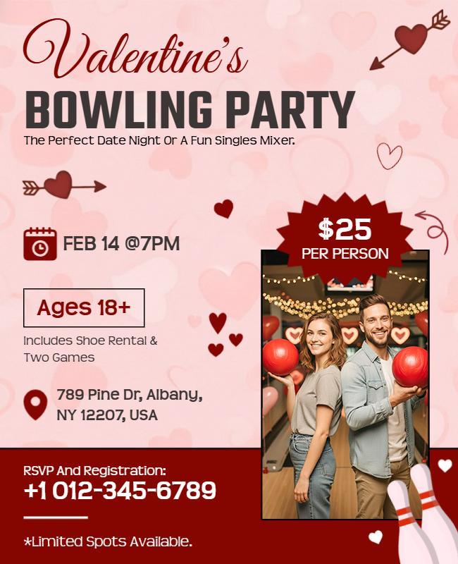 Valentine's Day Bowling Party Event Flyer Template