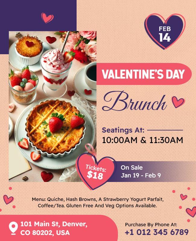 Charming Heart-Themed Valentine's Day Brunch Flyer Template