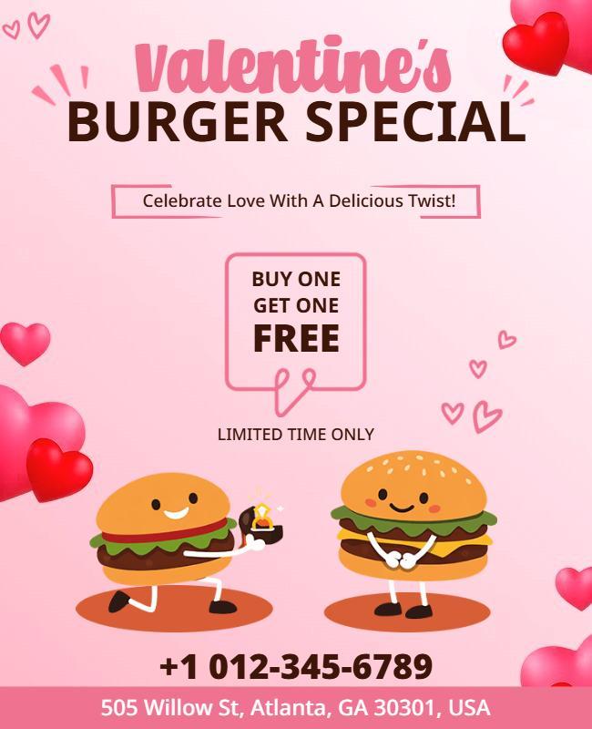 Valentine's Day Burger Special Flyer Template