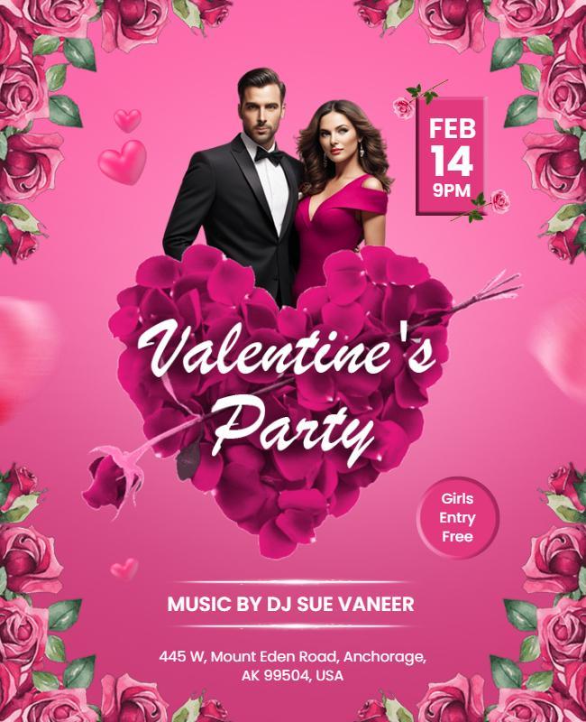 Romantic Pink Floral Valentine's Day Celebration Flyer Template