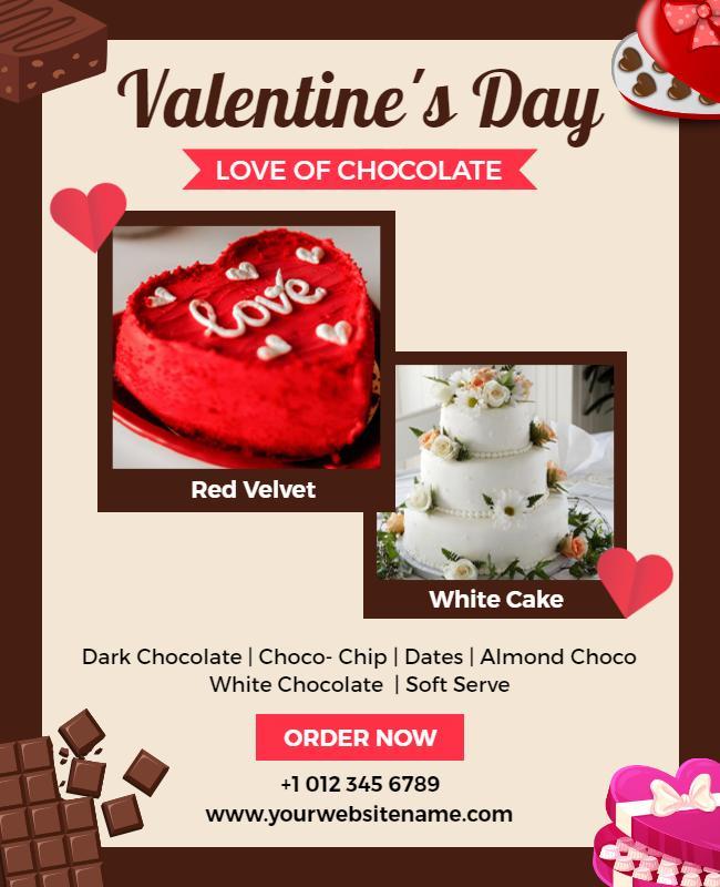 Valentines Day Chocolate Cake Celebration Flyer Template