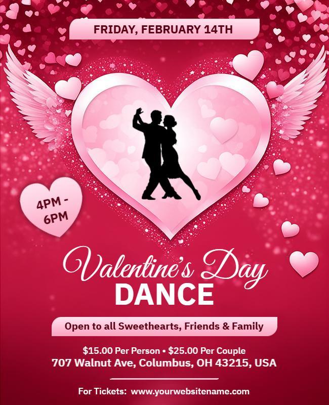 Romantic Pink Heart-Themed Valentine's Day Dance Flyer Template