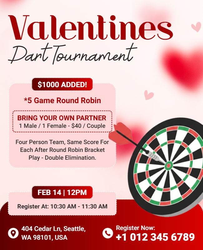 Valentine's Day Dart Tournament Flyer Template