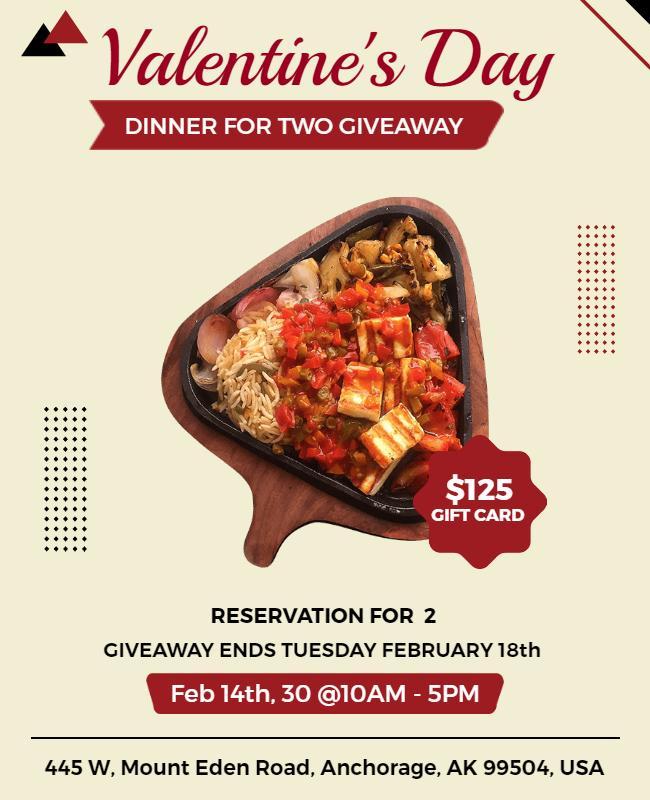 Valentines Day Dinner Giveaway Flyer Template