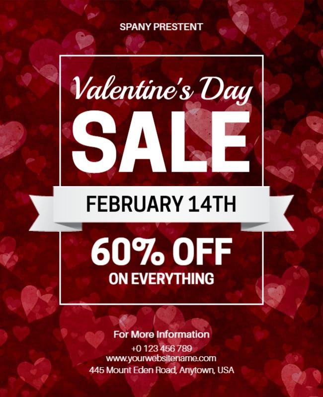 Romantic Red Valentine's Day Sale Discount Flyer Template