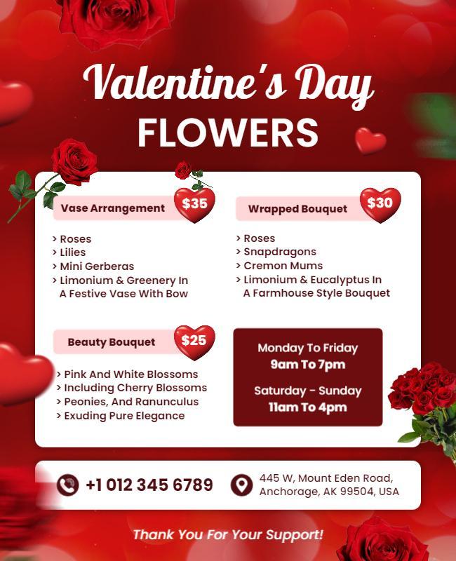 Valentines Day Floral Arrangement Flyer Template