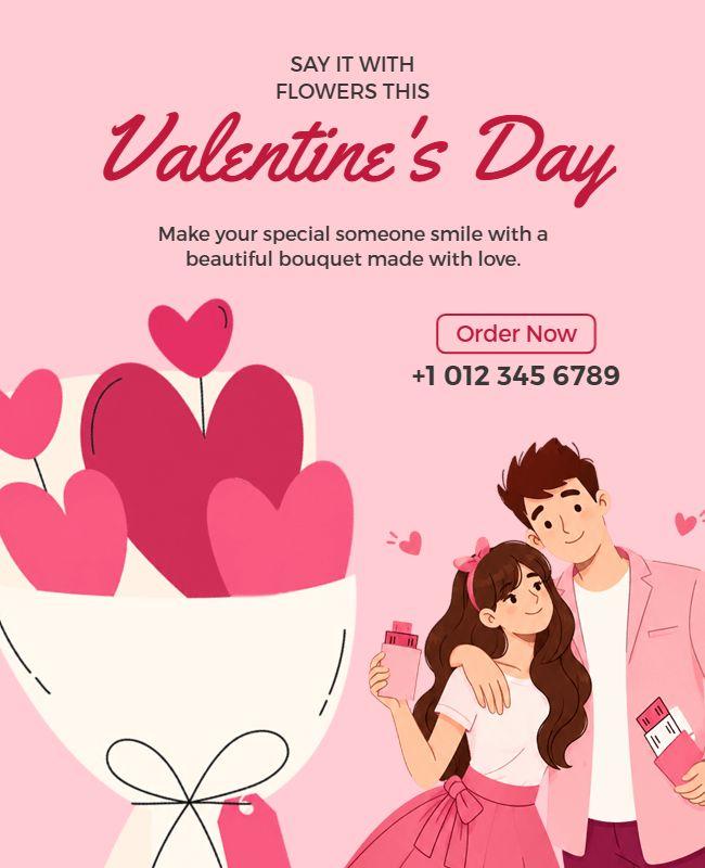 Valentine's Day Flower Bouquet Gift Poster Template