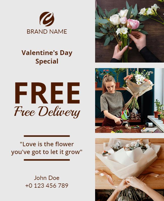 Valentines Day Flower Delivery Promotion Flyer Template