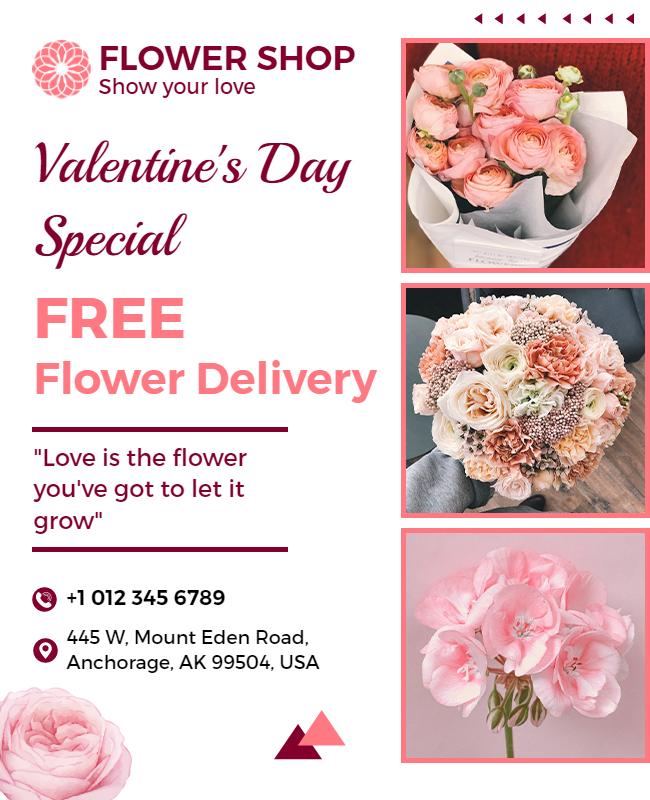 Romantic Pink Floral Valentine's Day Special Flyer Template