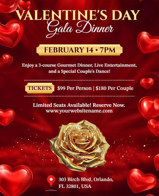 Valentine's Day Gala Dinner Event Flyer Template