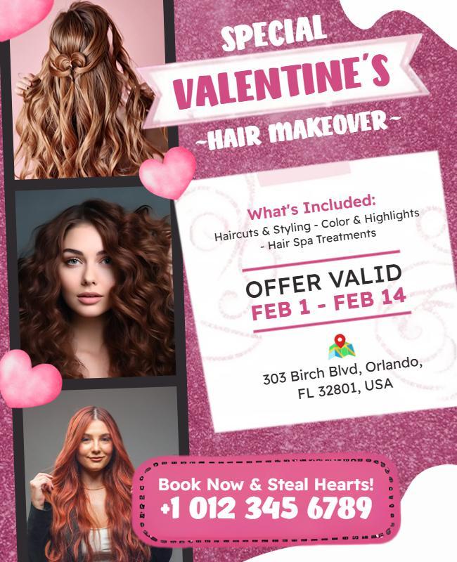 Valentine's Day Hair Makeover Promotion Flyer Template