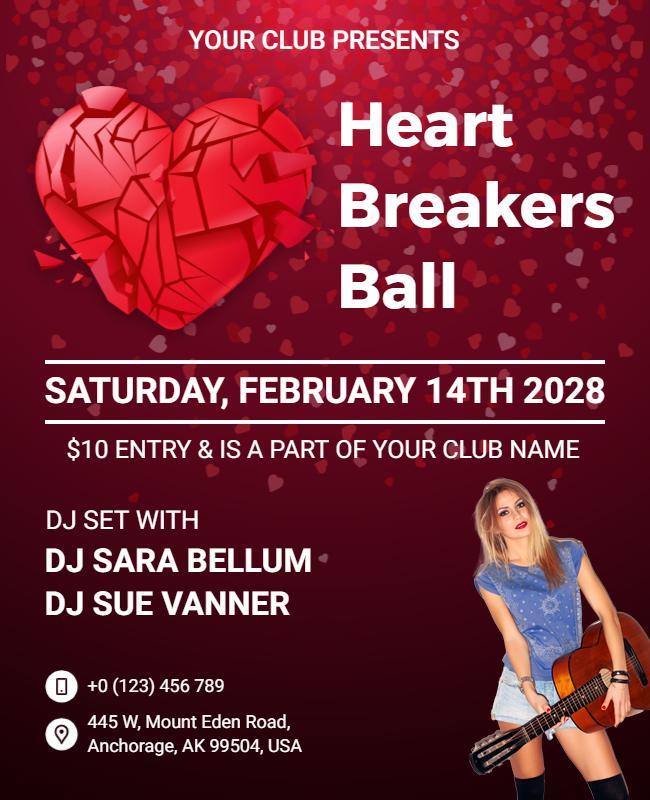 Valentines Day Heart Breakers Ball Flyer Template