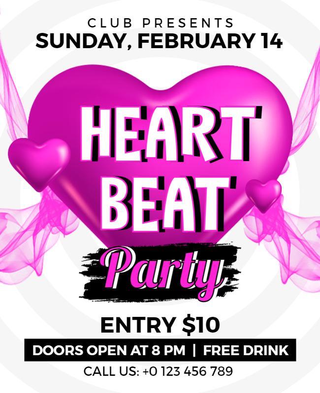 Valentines Day Heartbeat Club Party Flyer Template