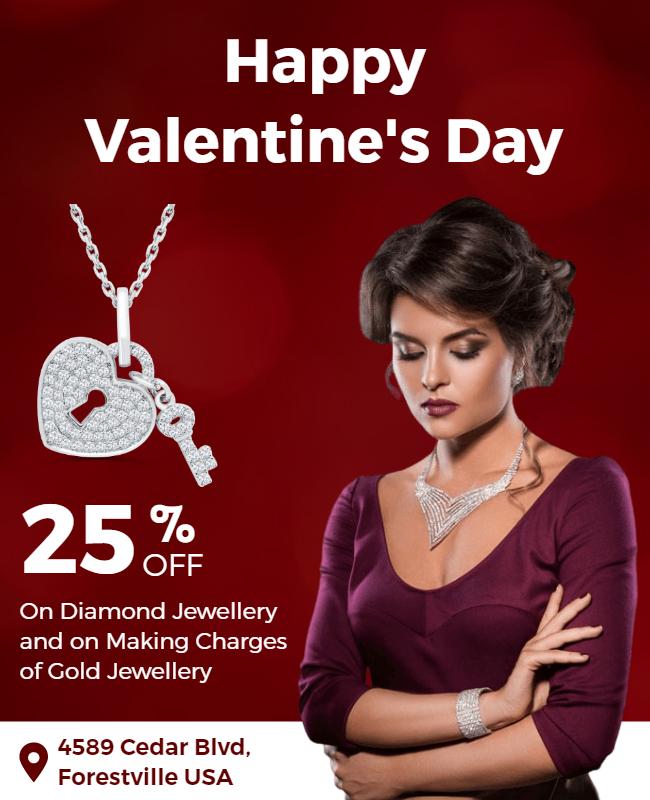 Romantic Red Valentine's Day Jewelry Sale Flyer Template