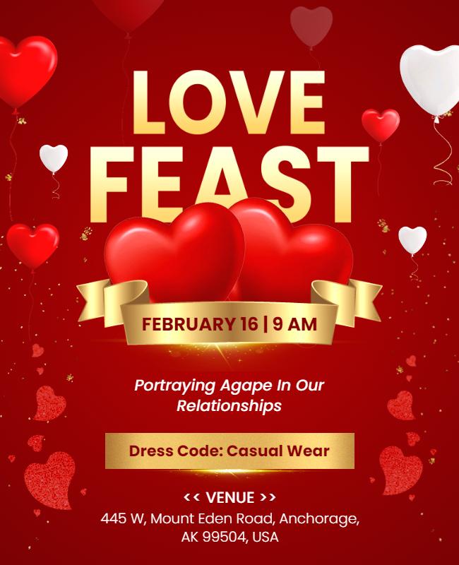 Valentines Day Love Feast Celebration Flyer Template