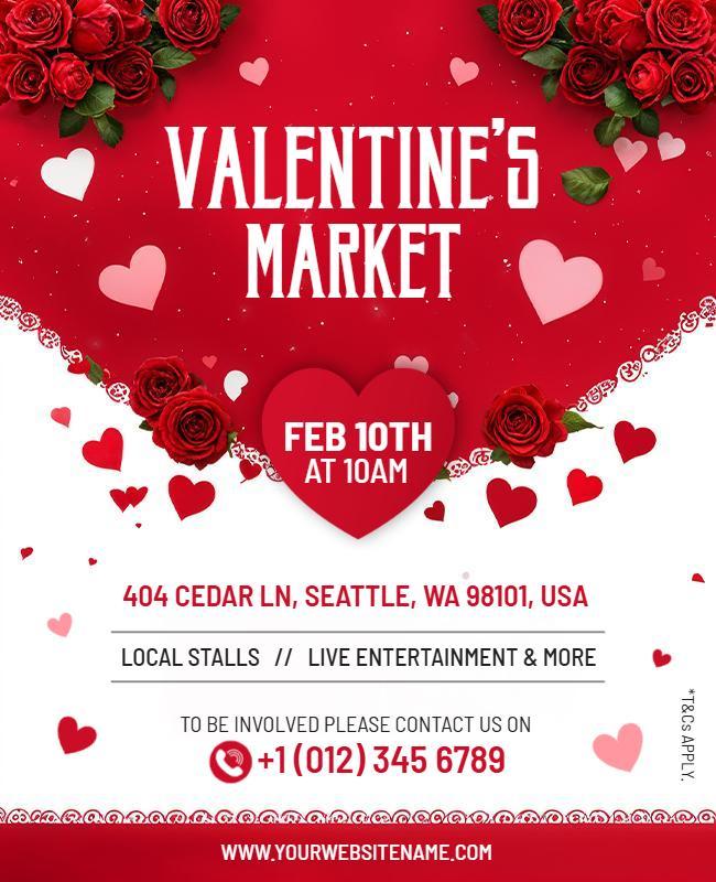 Romantic Red Valentine’s Market Celebration Flyer Template