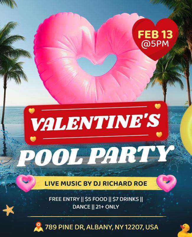 Valentine's Day Pool Party Flyer Template