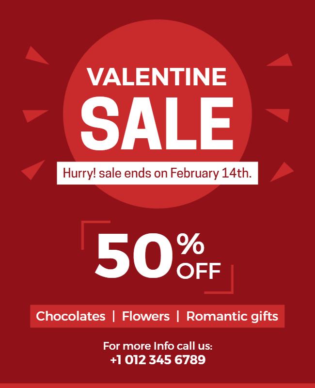 Bold Red Romantic Valentine Sale Discount Flyer Template