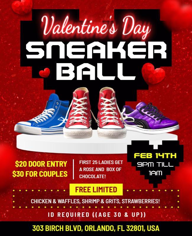 Valentine's Day Sneaker Ball Party Flyer Template