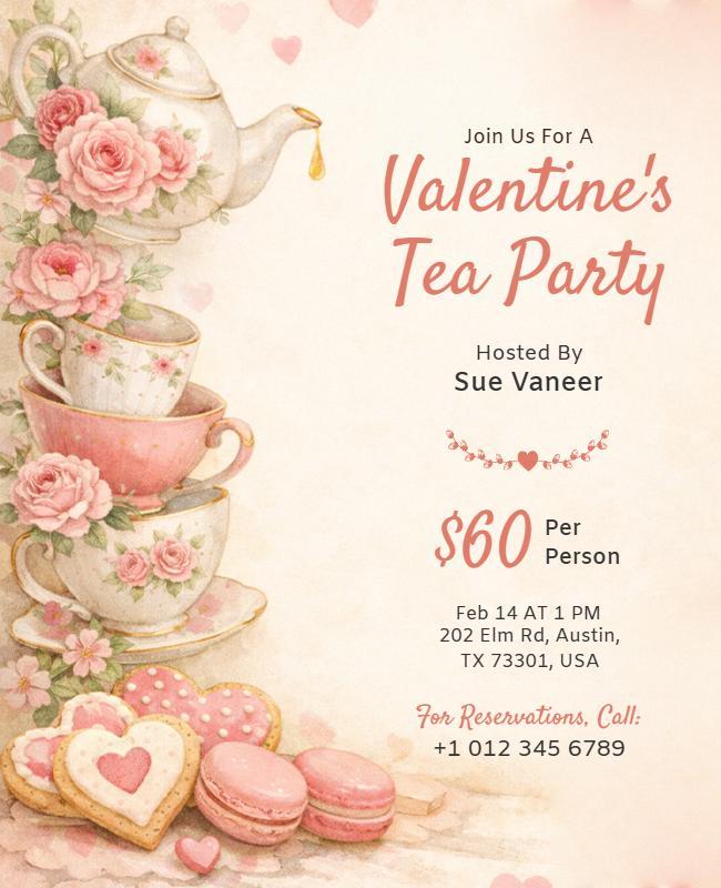 Valentine's Day Tea Party Invitation Flyer Template