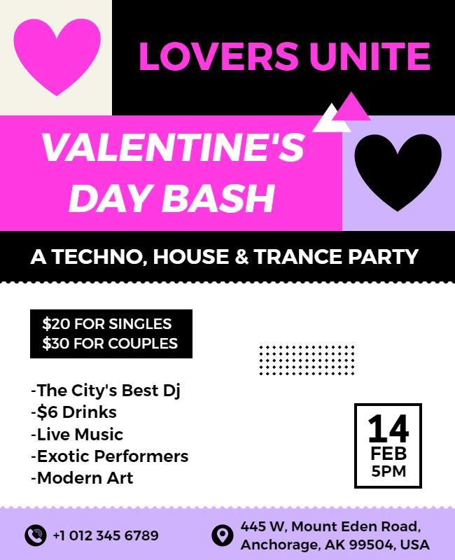 Valentines Day Techno Party Flyer Template